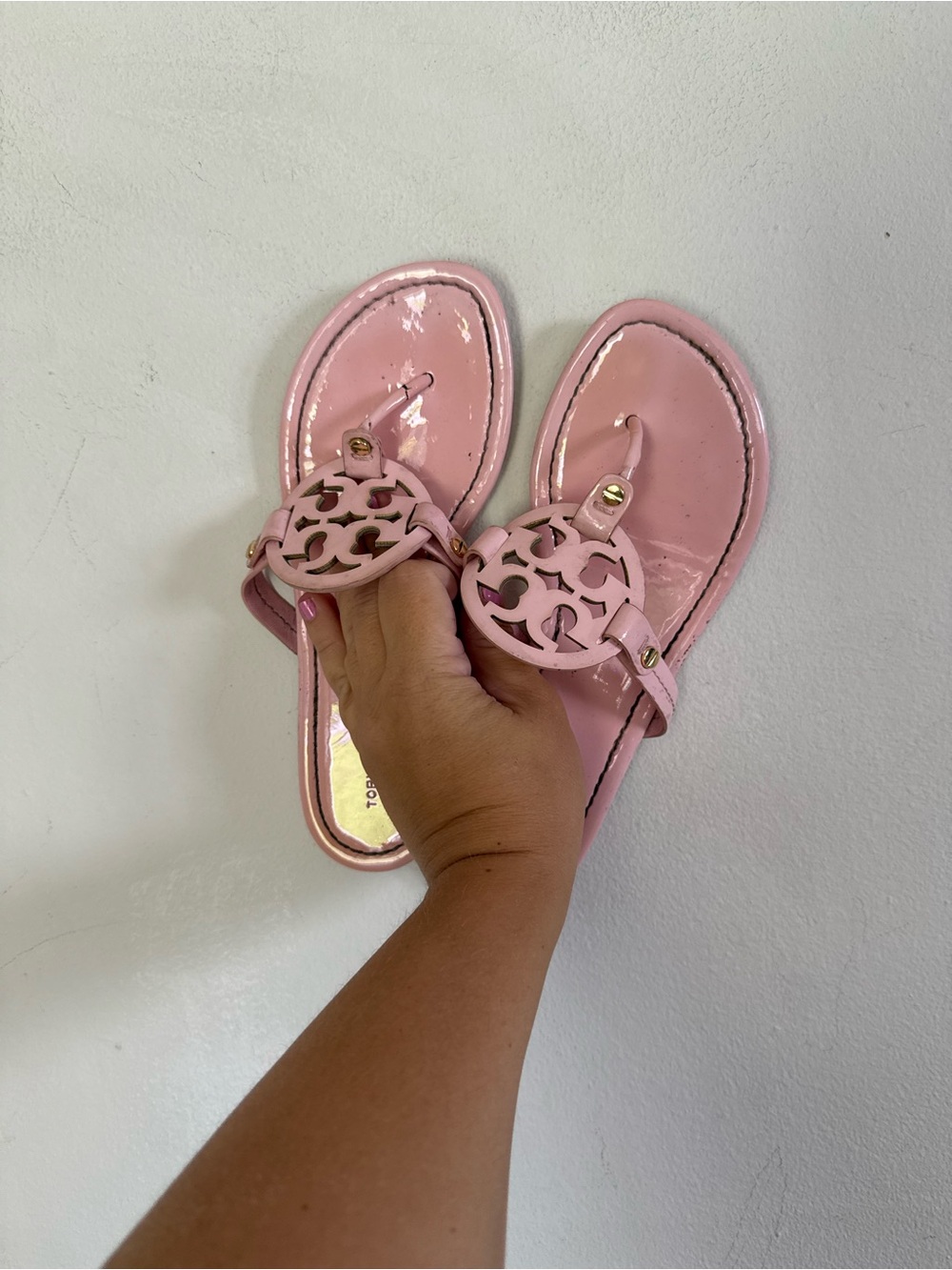 Tory Burch Womens Patent Pink Leather Miller Slide On Sandals, Size US 6.5